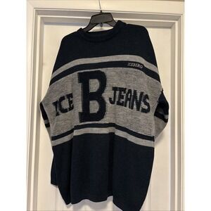 Vintage Iceberg Jeans Oversized Logo Blue/Gray Sweater XXL Made in Italy